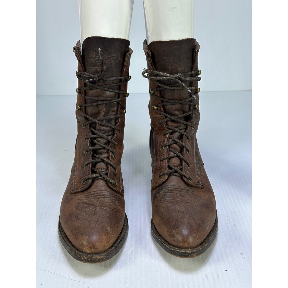 Abilene Womens Brown Leather Lace Up Packer Western Cowboy Boots Size 7.5